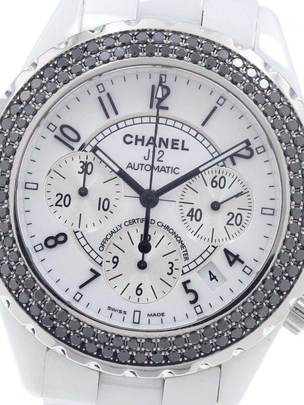 CHANEL J12 H1664 White Ceramic Black Diamond Bezel Automatic Men's Watch_959916